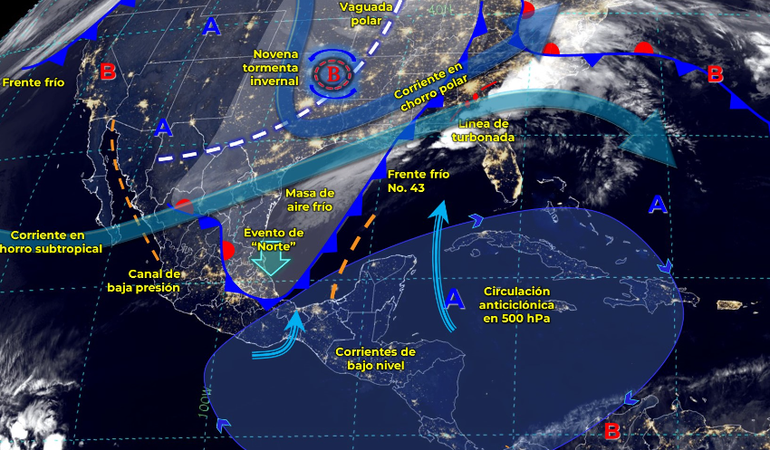 Lluvias y viento fuerte para la Península de Yucatán