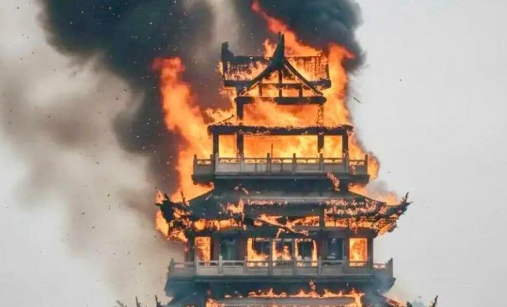Un incendio consumió el pabellón Wenchang del templo Yongqing en Jiangsu, China. No hubo heridos, pero el daño al patrimonio cultural es severo. Autoridades investigan las causas.