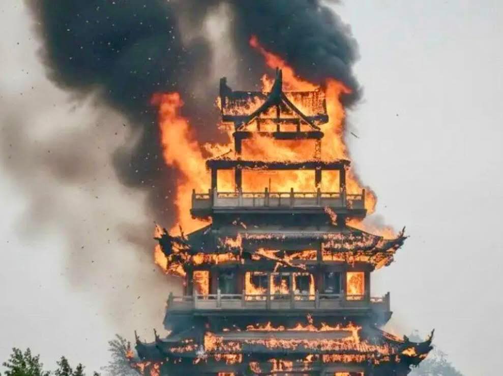 Un incendio consumió el pabellón Wenchang del templo Yongqing en Jiangsu, China. No hubo heridos, pero el daño al patrimonio cultural es severo. Autoridades investigan las causas.