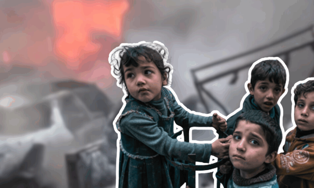 Nube de humo y destrucción en Beit Yin, Siria, tras un ataque israelí que dejó varios civiles muertos, incluidos niños.