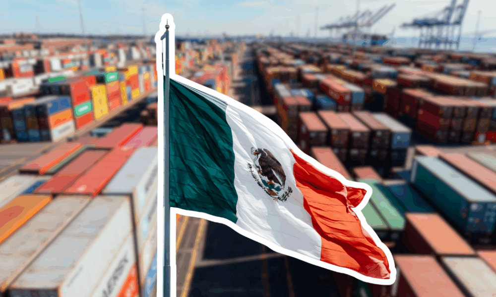 Contenedores en la frontera México–Estados Unidos, ilustrando el aumento del comercio bilateral en 2025.