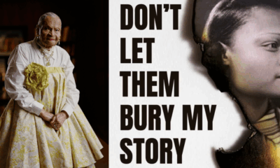 Collage de Viola Fletcher sentada en una estancia junto a la portada de su libro Don’t Let Them Bury My Story, sobreviviente de la Masacre de Tulsa