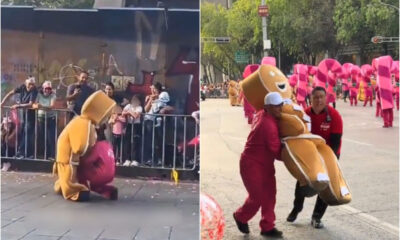 Botarga de galleta de jengibre recostada tras sufrir golpe de calor durante el Bolo Fest 2025 en Paseo de la Reforma, CDMX.