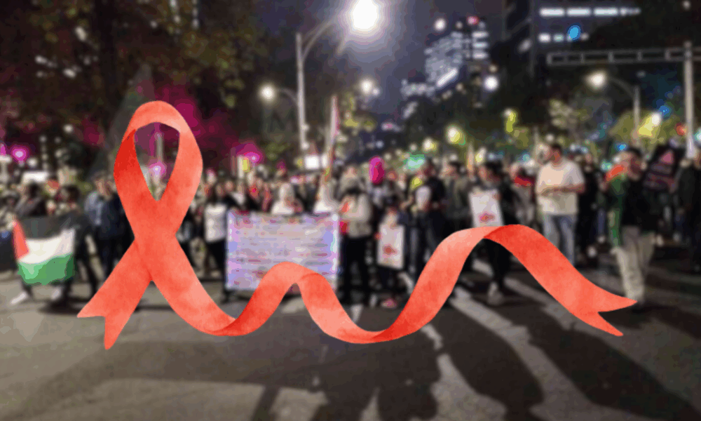 Personas viviendo con VIH marchan en Paseo de la Reforma durante el Día Mundial del Sida en la CDMX.