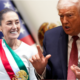Claudia Sheinbaum y Donald Trump en imágenes separadas, representando el contraste entre las declaraciones de ambos sobre el Tratado de Aguas de 1944.