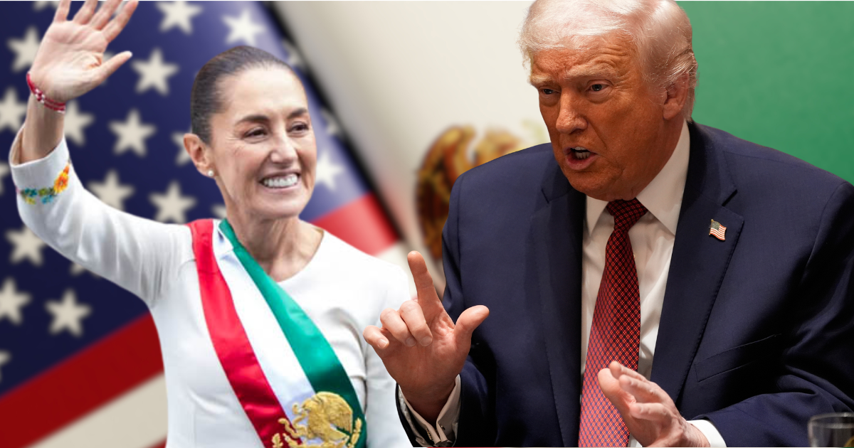 Claudia Sheinbaum y Donald Trump en imágenes separadas, representando el contraste entre las declaraciones de ambos sobre el Tratado de Aguas de 1944.