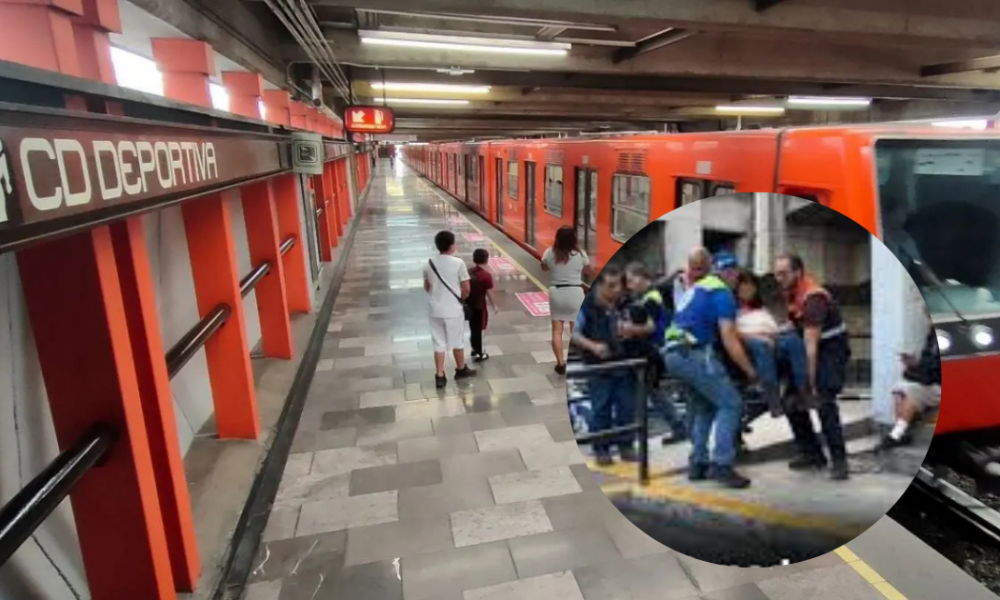 Paramédicos y elementos de la SSC auxilian a usuarios lesionados tras caída en escaleras eléctricas del Metro Línea 9 en Ciudad Deportiva.