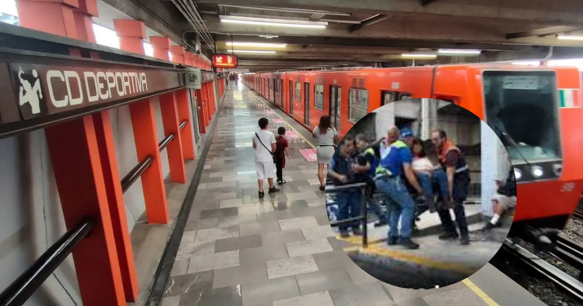 Paramédicos y elementos de la SSC auxilian a usuarios lesionados tras caída en escaleras eléctricas del Metro Línea 9 en Ciudad Deportiva.