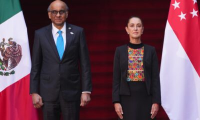 Claudia Sheinbaum recibe al presidente de Singapur en Palacio Nacional