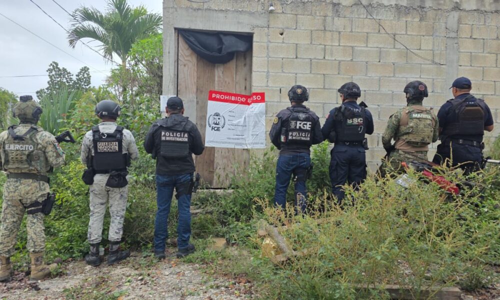 Elementos de seguridad participan en un cateo contra el narcomenudeo en Quintana Roo