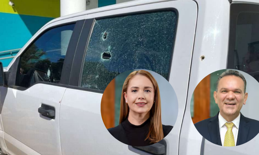 Camioneta con impactos de bala tras atentado contra diputados de Movimiento Ciudadano en Culiacán, Sinaloa.