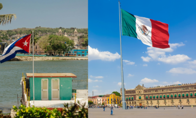 Banderas de Cuba y México que ilustran el envío de petróleo mexicano a la isla en medio de la postura de Estados Unidos