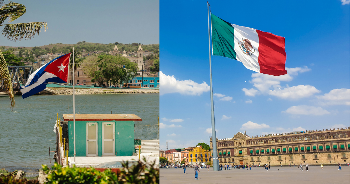 Banderas de Cuba y México que ilustran el envío de petróleo mexicano a la isla en medio de la postura de Estados Unidos