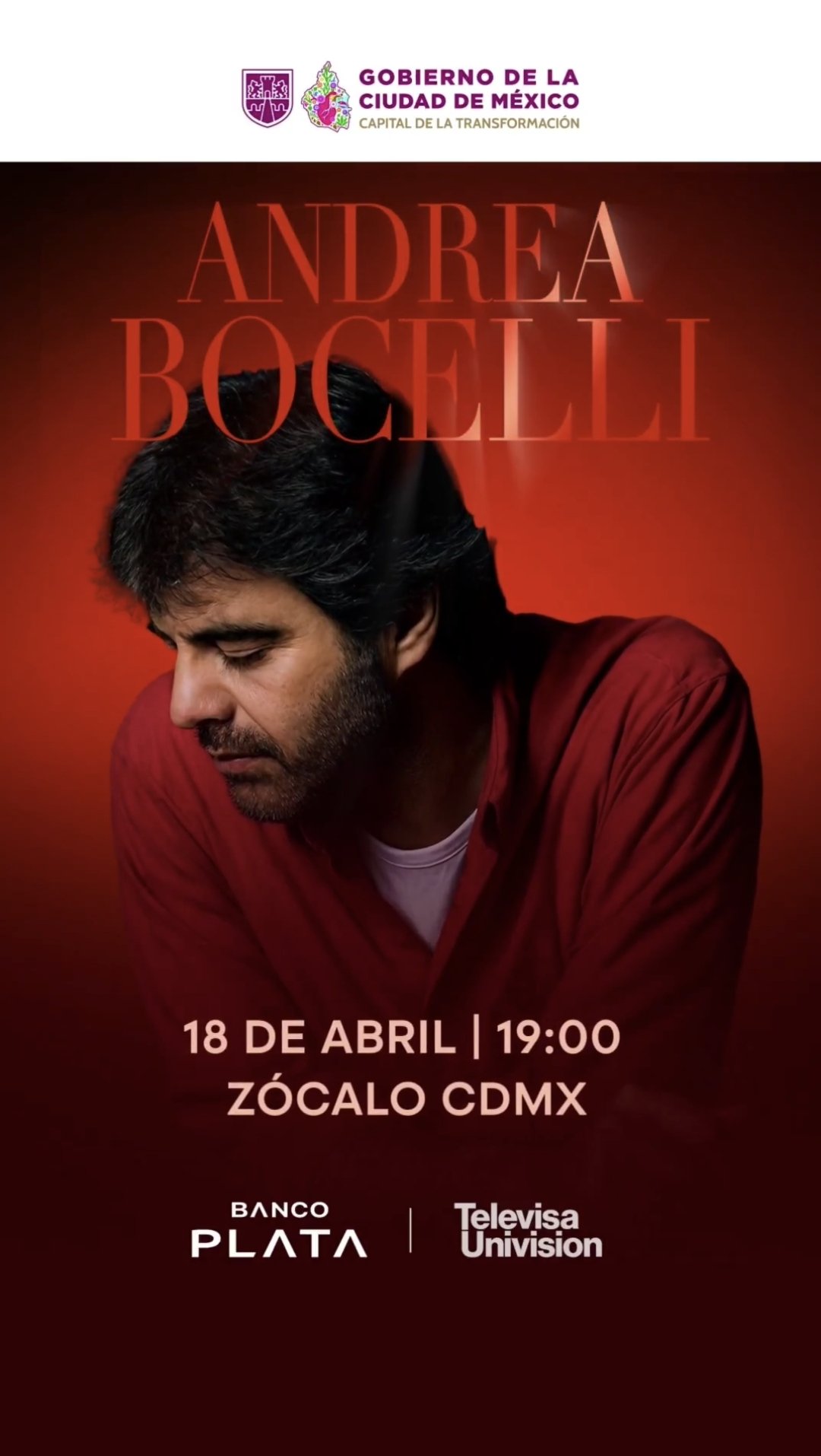 Bocelli dará concierto gratuito en el Zócalo
