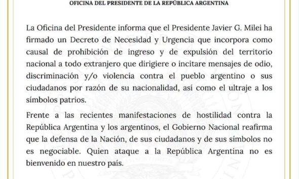 Milei prohíbe la entrada a extranjeros