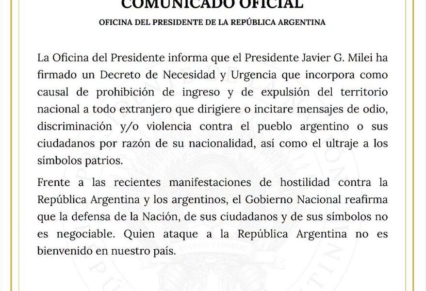 Milei prohíbe la entrada a extranjeros